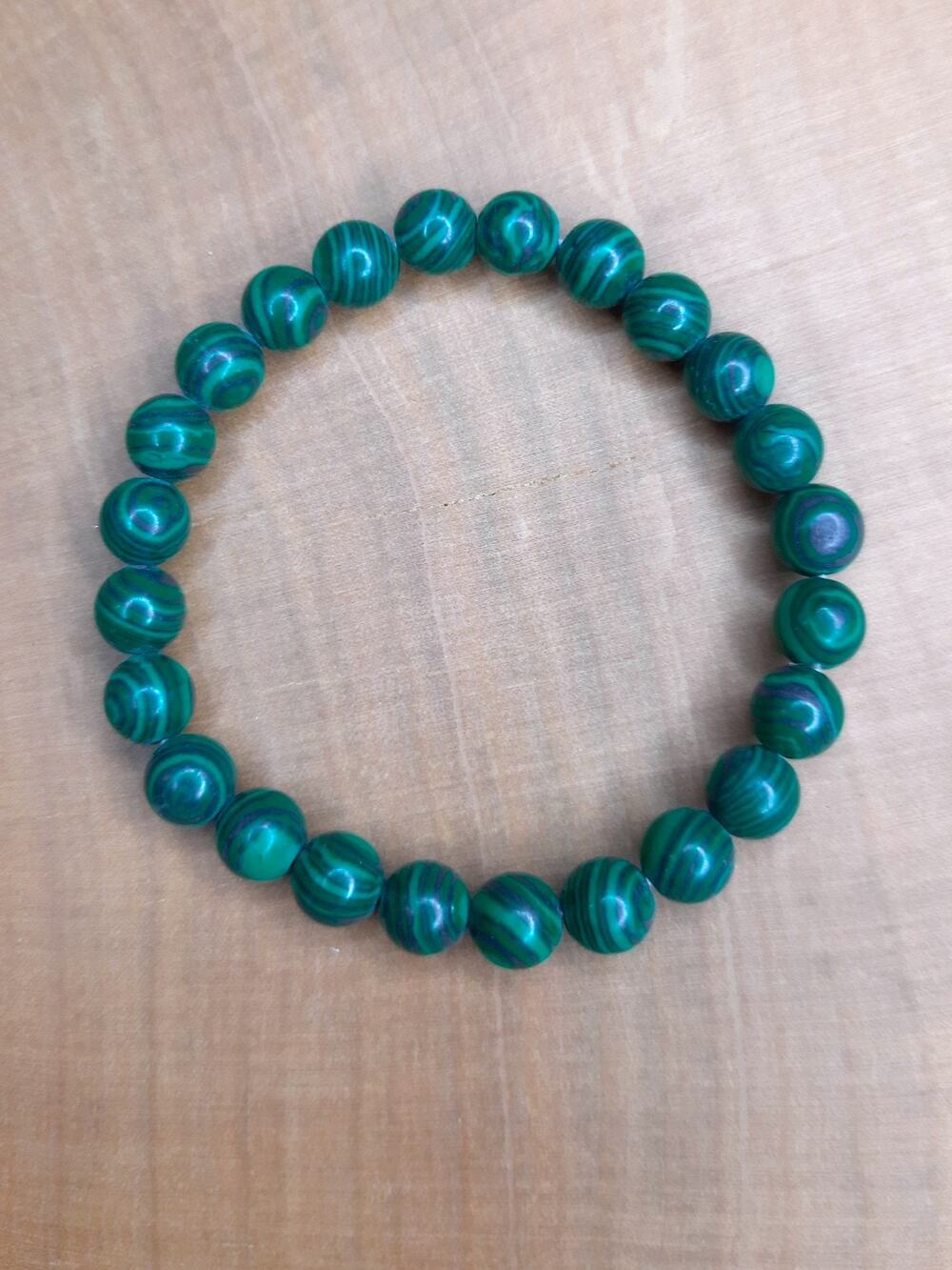 Artisan Malachite Bracelet 8mm Green Gemstone Beaded Stretchy Bohemian Stackable